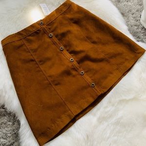 Suede Button-Up Mini Skirt